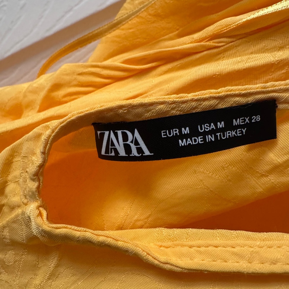 Zara Yellow Satin Mini Dress Size M Strappy Back Cowl Neck Slip Dress - Picture 3 of 6